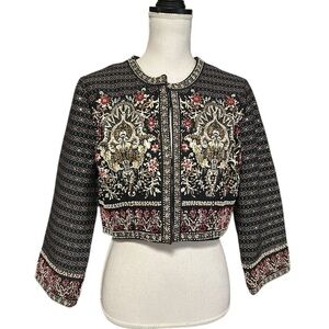 Soft Surroundings Mandala Bolero Beaded Sequins Cropped Jacket Small Artsy Boho